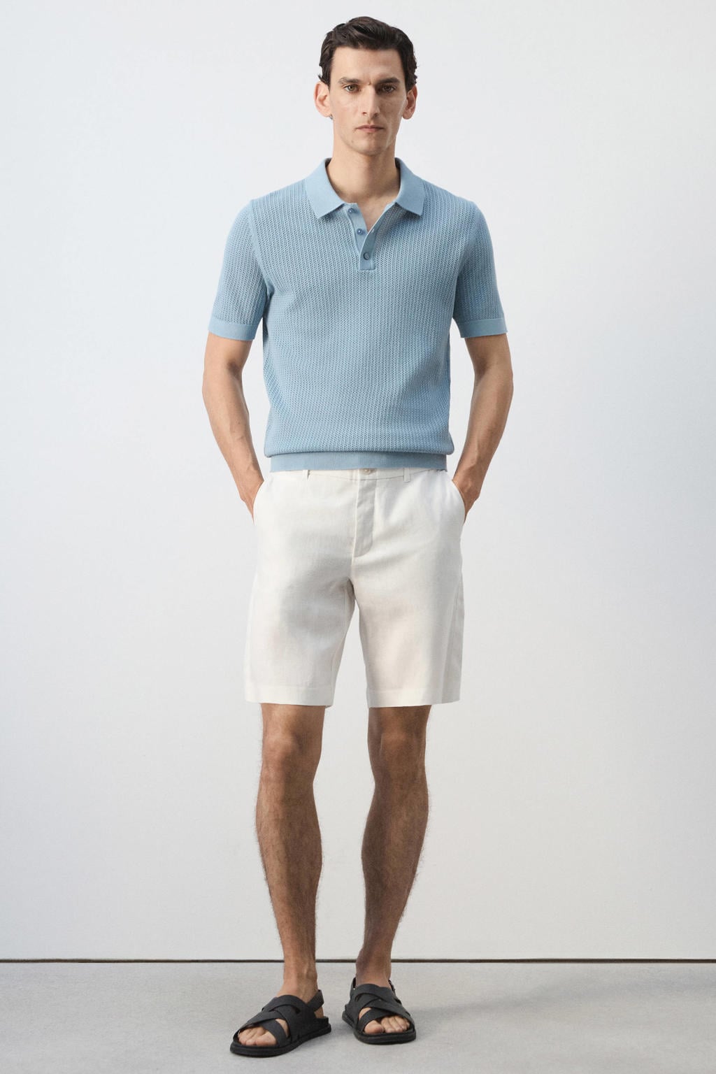 Mango Man regular fit gebreide polo - turquoise