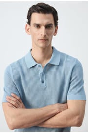 thumbnail: Mango Man regular fit gebreide polo - turquoise