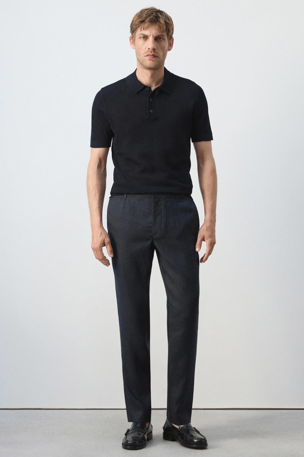 Mango Man regular fit gebreide polo - donkerblauw