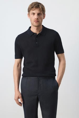 regular fit gebreide polo - donkerblauw