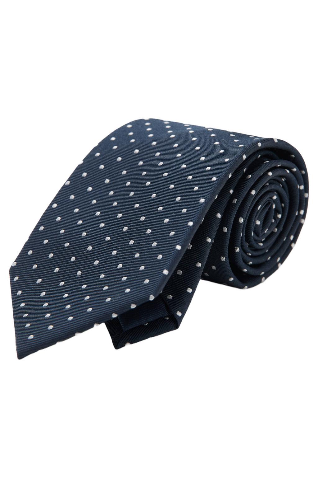 Mango Man stropdas met stippen donkerblauw