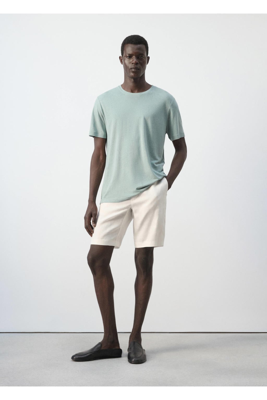 Mango Man linnen slim fit T-shirt - heldergroen