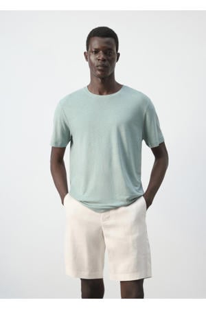 linnen slim fit T-shirt - heldergroen