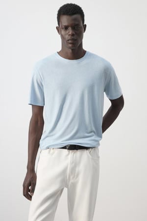 linnen slim fit T-shirt - lichtblauw