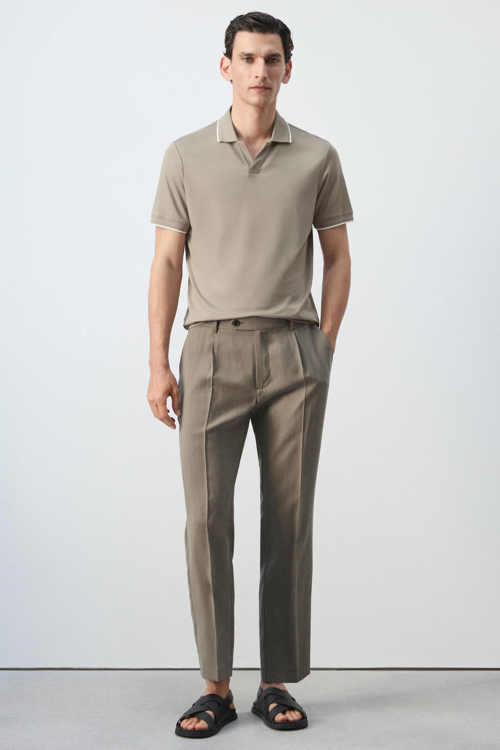 Mango Man slim fit polo - lichtbeige