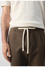 thumbnail: Mango Man slim fit chino met linnen - donkerbruin