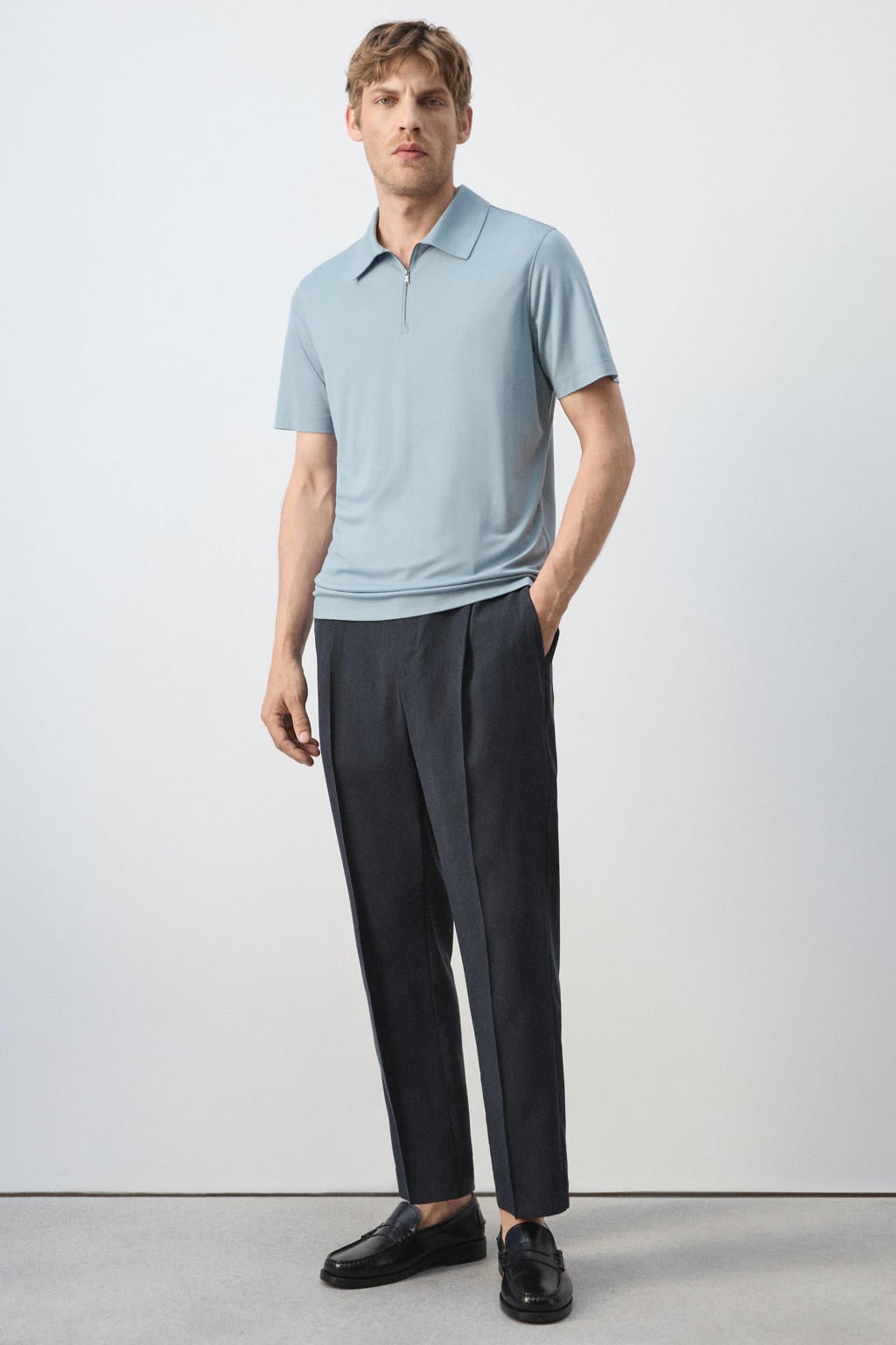 Mango Man regular fit polo - lichtblauw