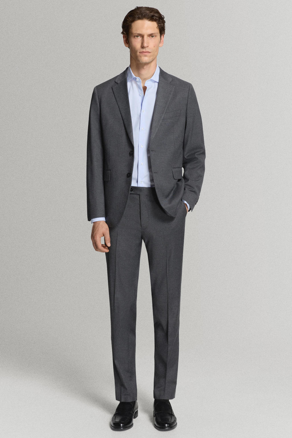 Mango Man slim fit overhemd met krijtstreep - middenblauw