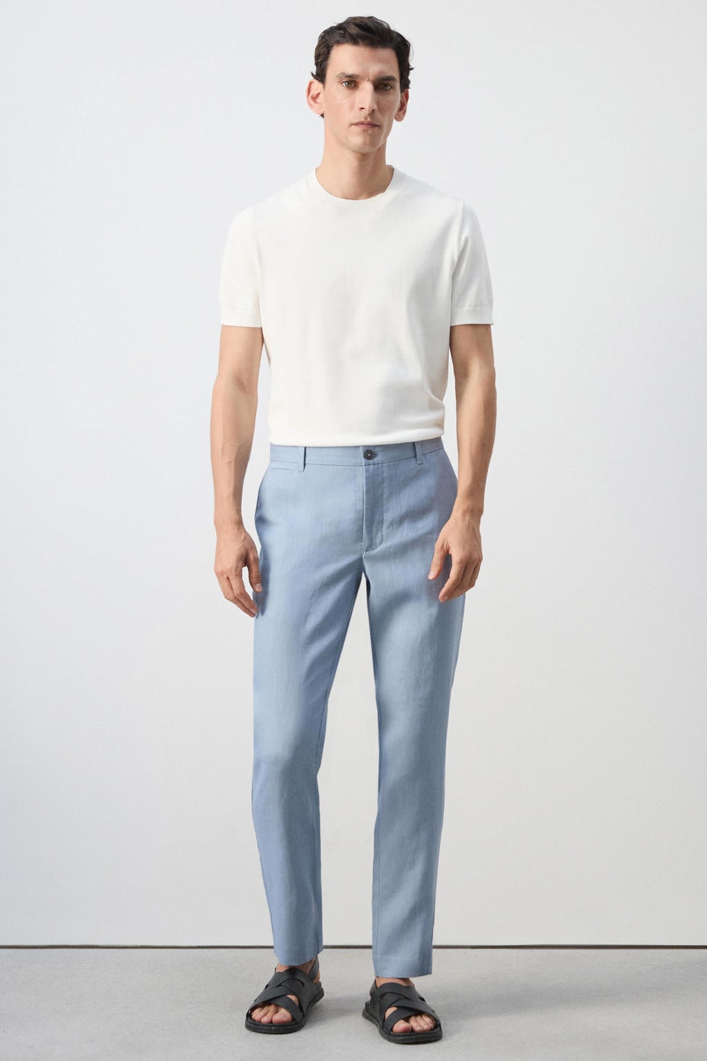 Mango Man linnen slim fit chino - lichtblauw
