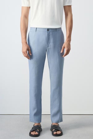linnen slim fit chino - lichtblauw