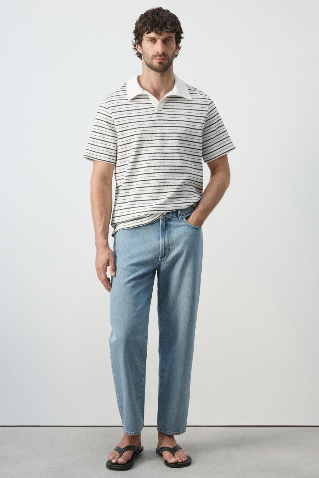 Mango Man regular fit gestreepte polo - wit
