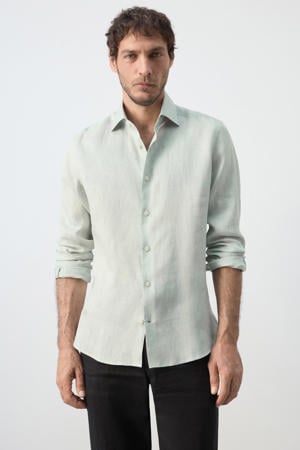 linnen slim fit overhemd - turkoois