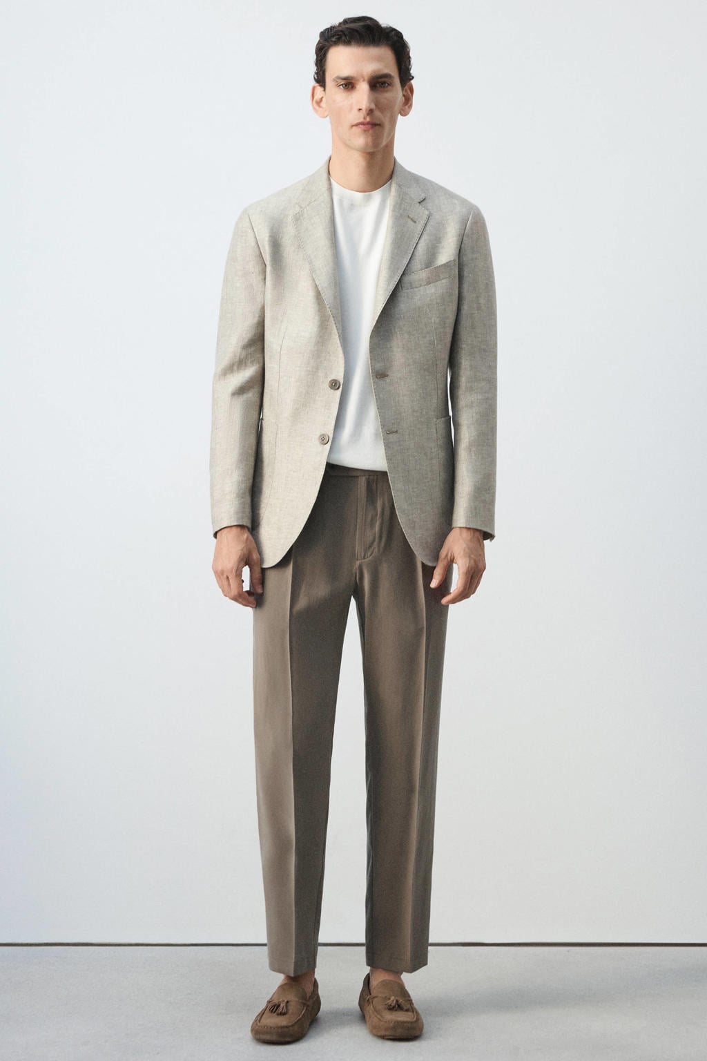 Mango Man linnen slim fit colbert - beige