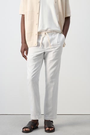 slim fit casual broek met linnen - naturel wit