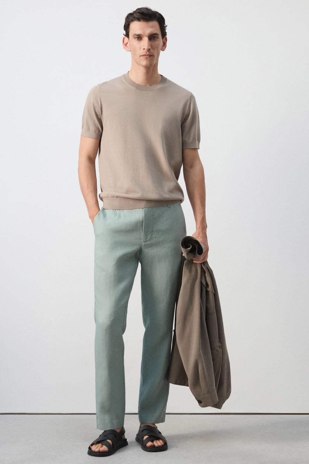 Mango Man linnen slim fit chino - heldergroen