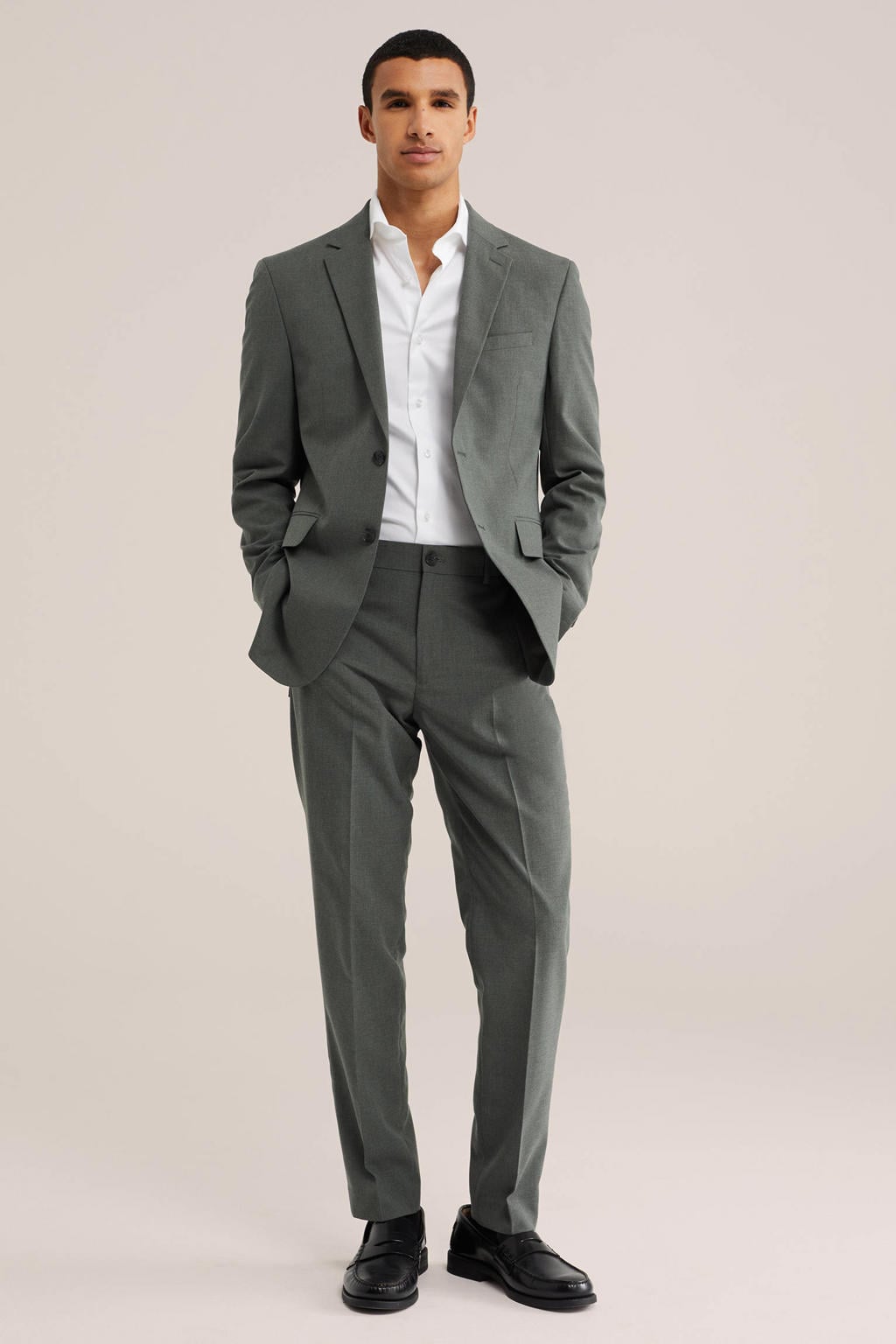 WE Fashion viscose slim fit pantalon - donkergroen