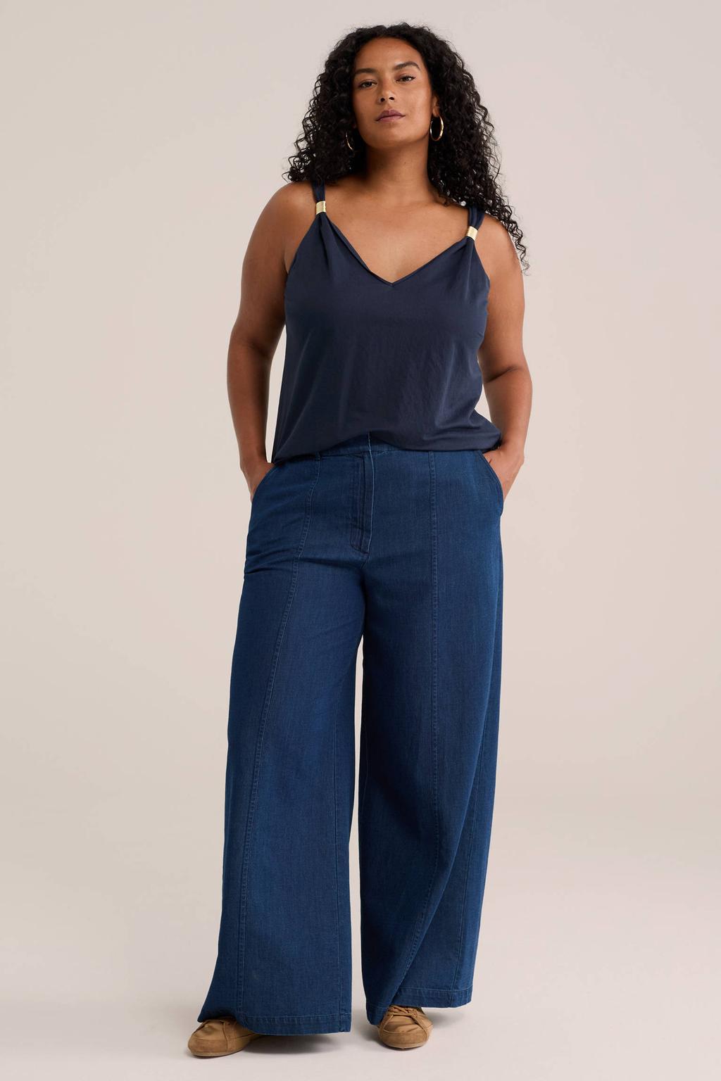 Donkerblauwe dames WE Fashion Curve top Plus Size van viscose met effen