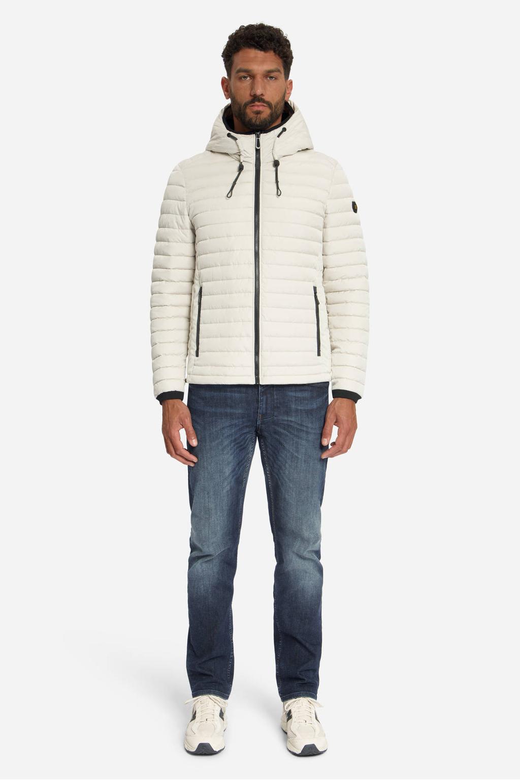 Beige heren No Excess gewatteerde jas van polyester met effen, capuchon en ritssluiting