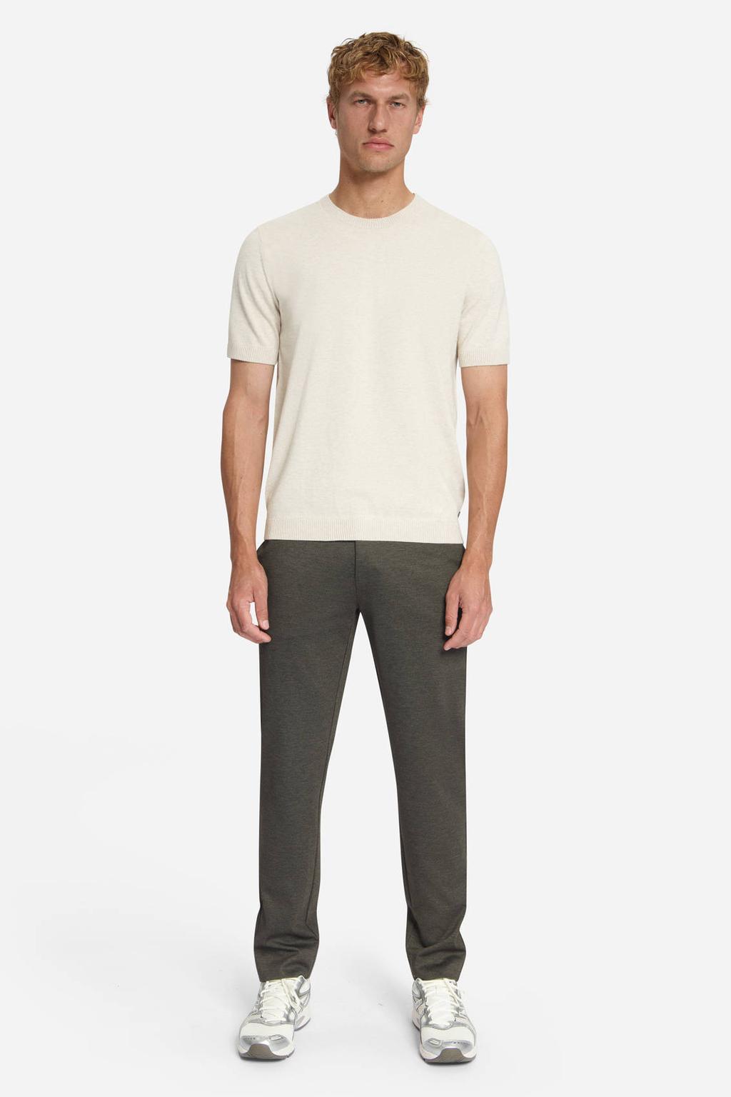 Beige heren No Excess regular fit T-shirt van katoen met melée print, korte mouwen en ronde hals
