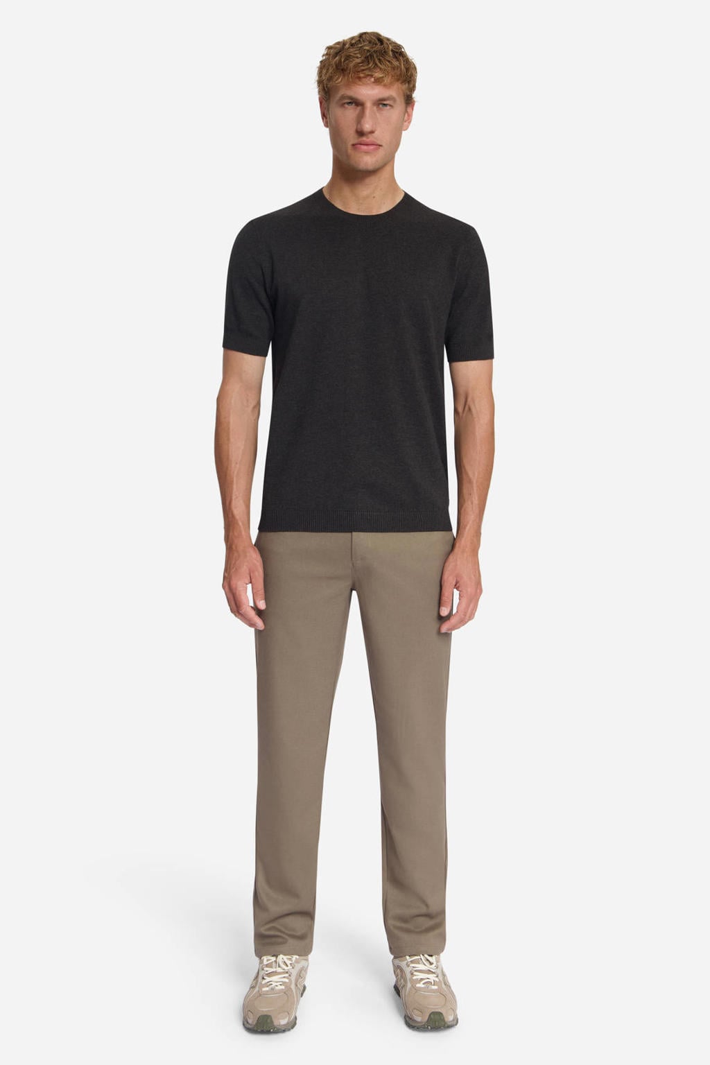 Donkerblauwe heren No Excess regular fit gemêleerd T-shirt van katoen met melée print, korte mouwen en ronde hals
