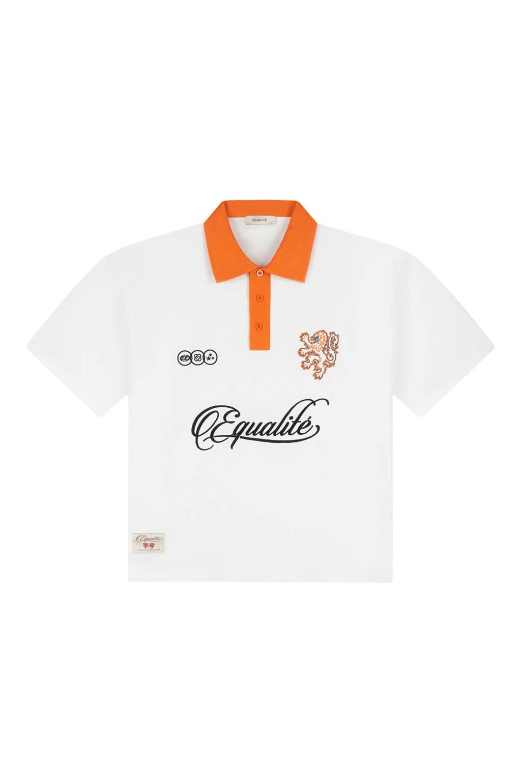 Ecru heren Equalité oversized polo van katoen met logo dessin, korte mouwen en knoopsluiting