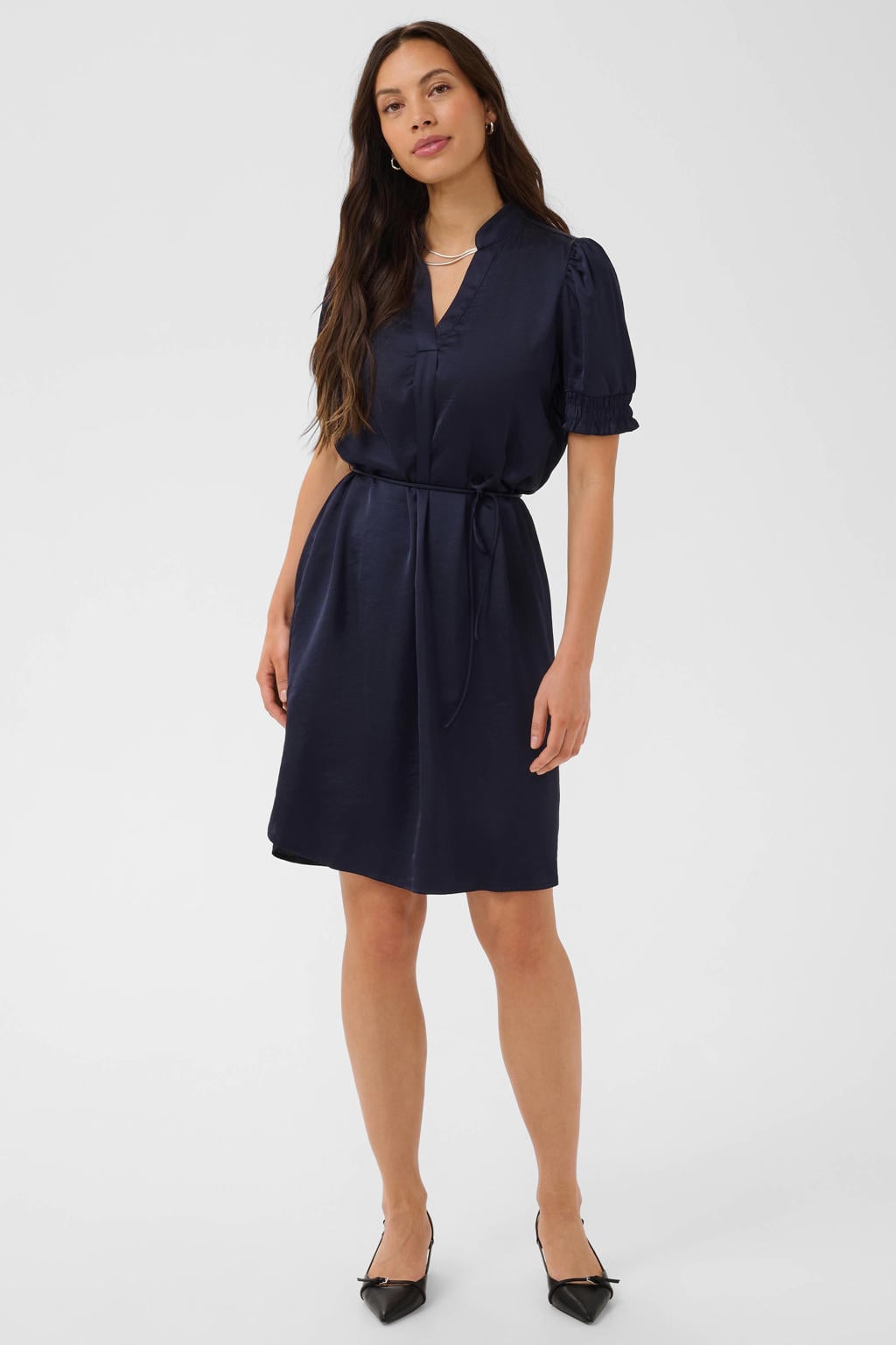Saint Tropez viscose mini jurk met ceintuur - marineblauw