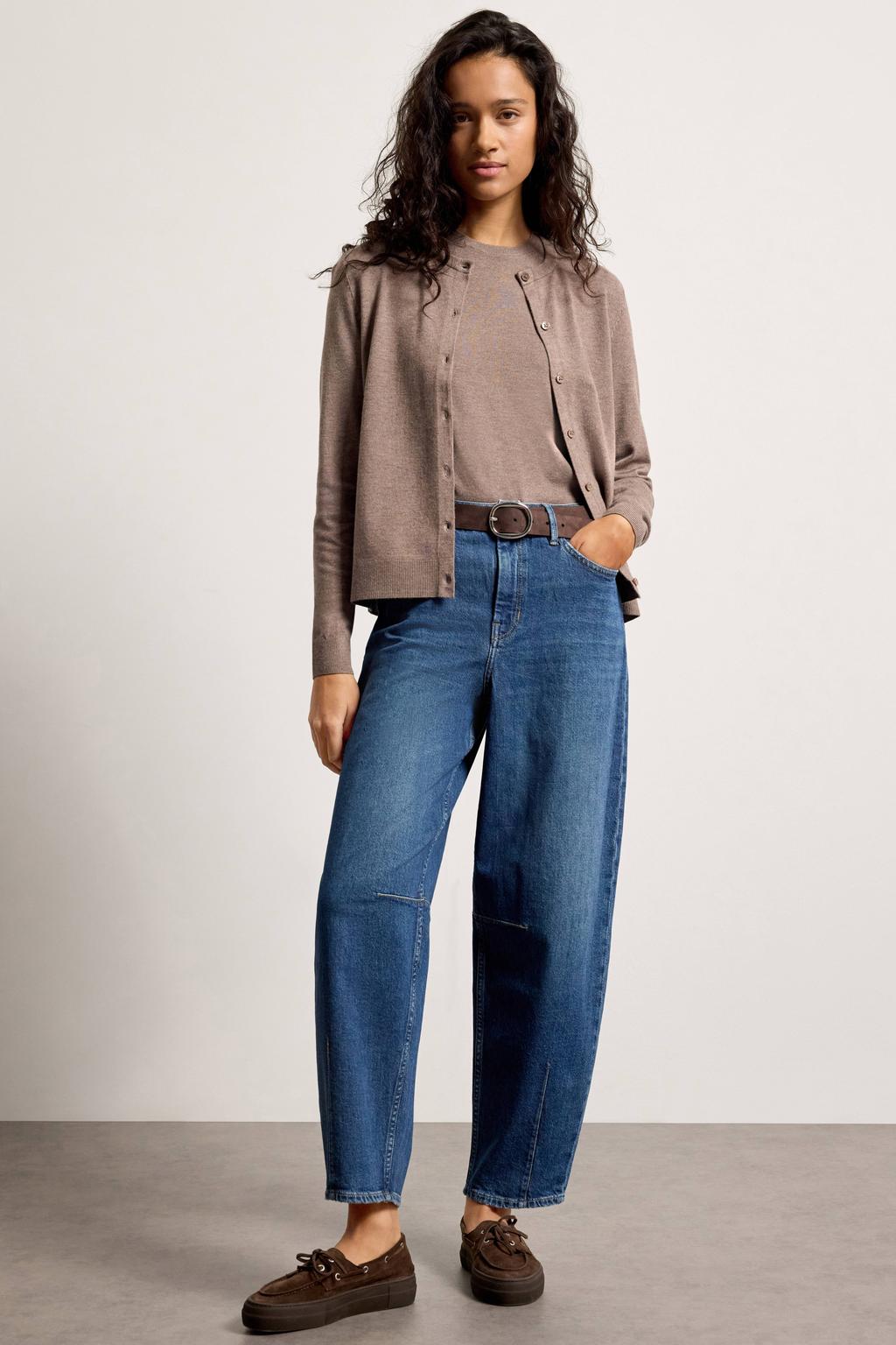 Medium blue denim dames s.Oliver barrel jeans mediumblauw van denim met high waist, rits- en knoopsluiting en effen
