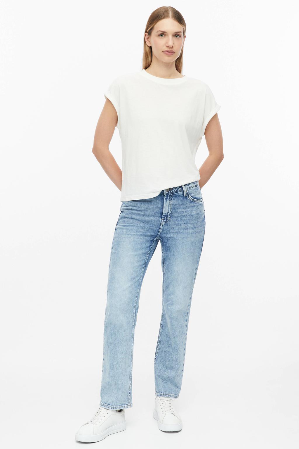 Light blue denim dames s.Oliver straight leg jeans van denim met rits- en knoopsluiting en effen