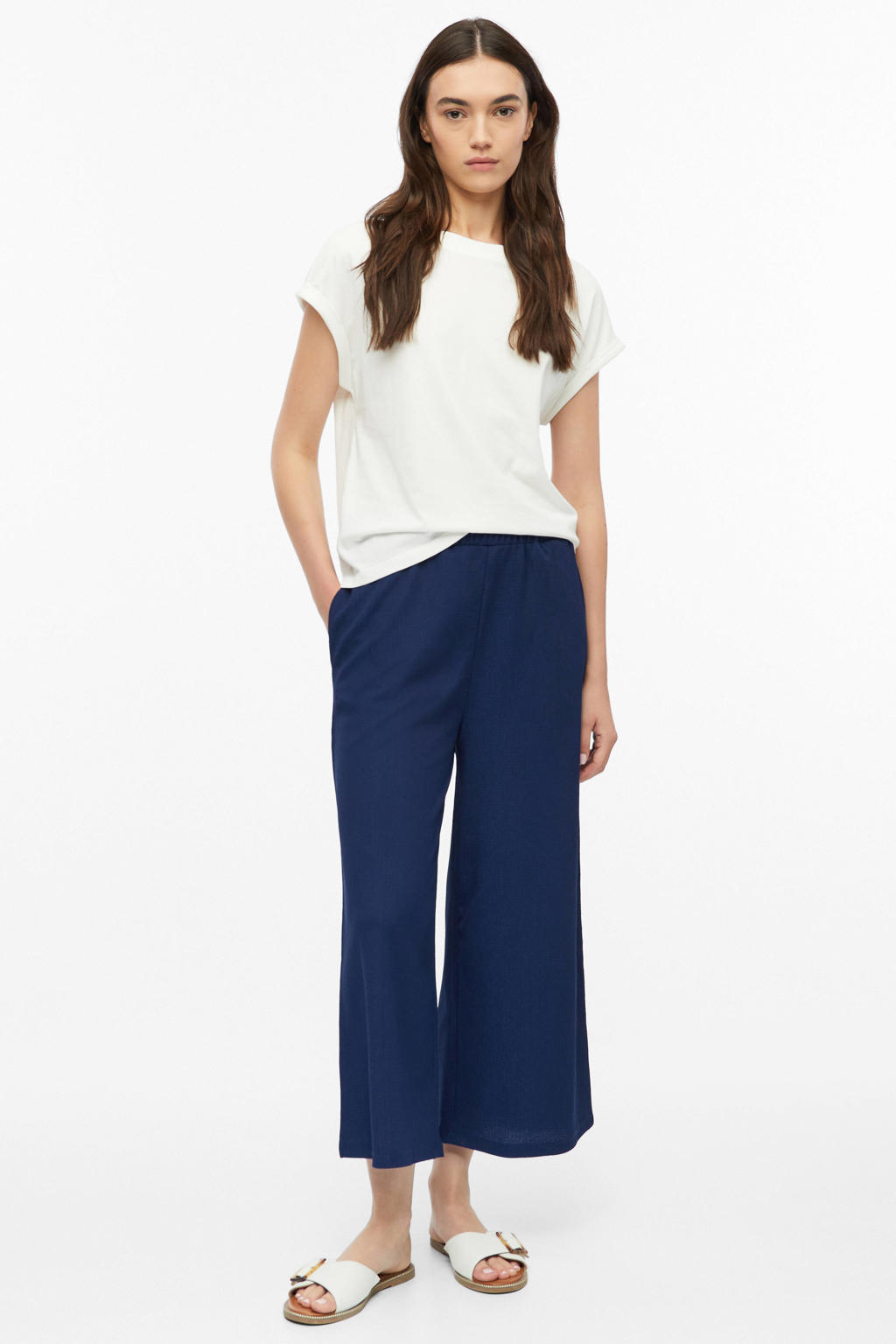 Donkerblauwe dames s.Oliver wide leg broek met effen