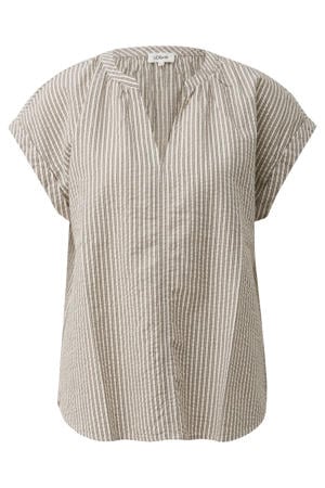 gestreepte top met plooien - beige