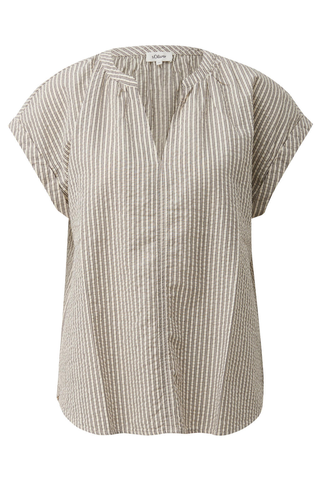 s.Oliver gestreepte top met plooien - beige
