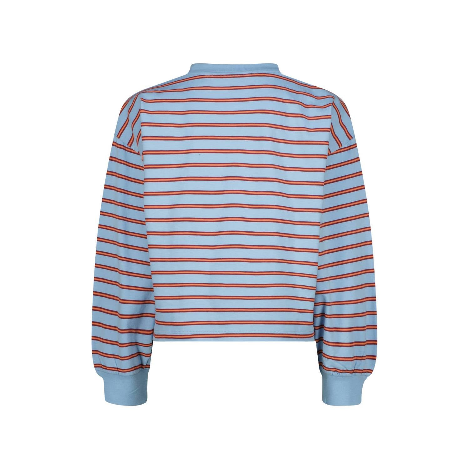 Raizzed boxy gestreepte longsleeve lichtblauw oranje