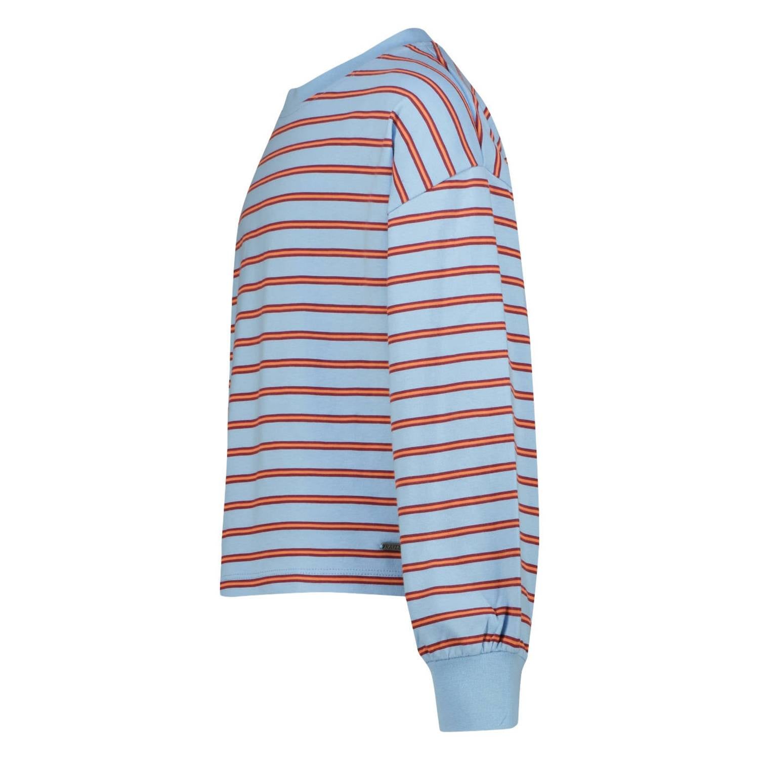 Raizzed boxy gestreepte longsleeve lichtblauw oranje