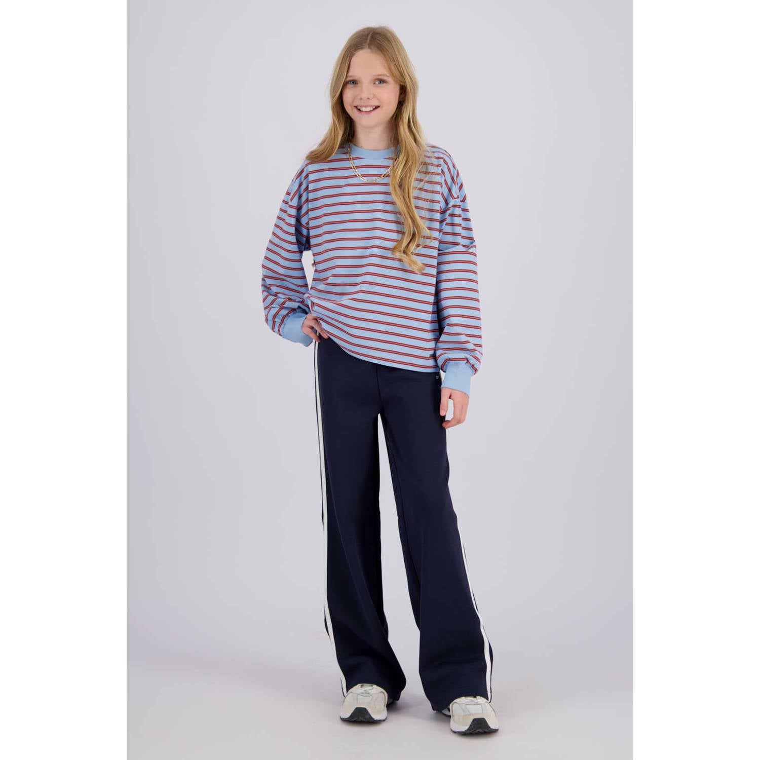 Raizzed boxy gestreepte longsleeve lichtblauw oranje