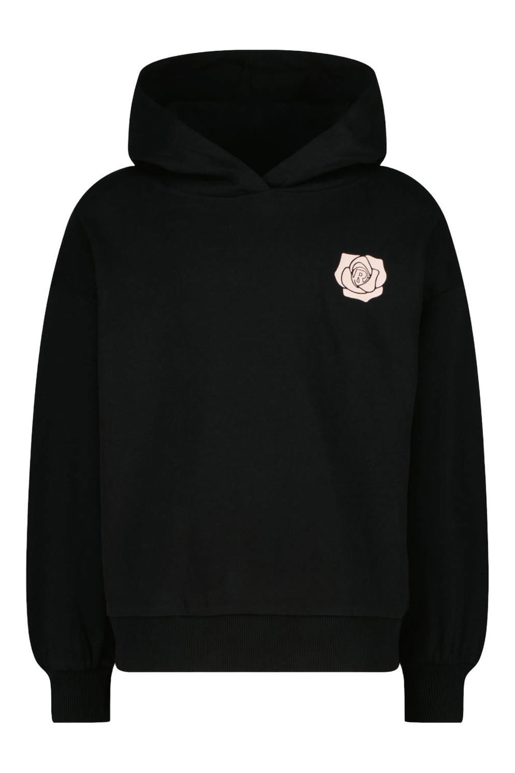 Zwarte meisjes Raizzed van sweat materiaal met backprint, lange mouwen, capuchon en geribde boorden