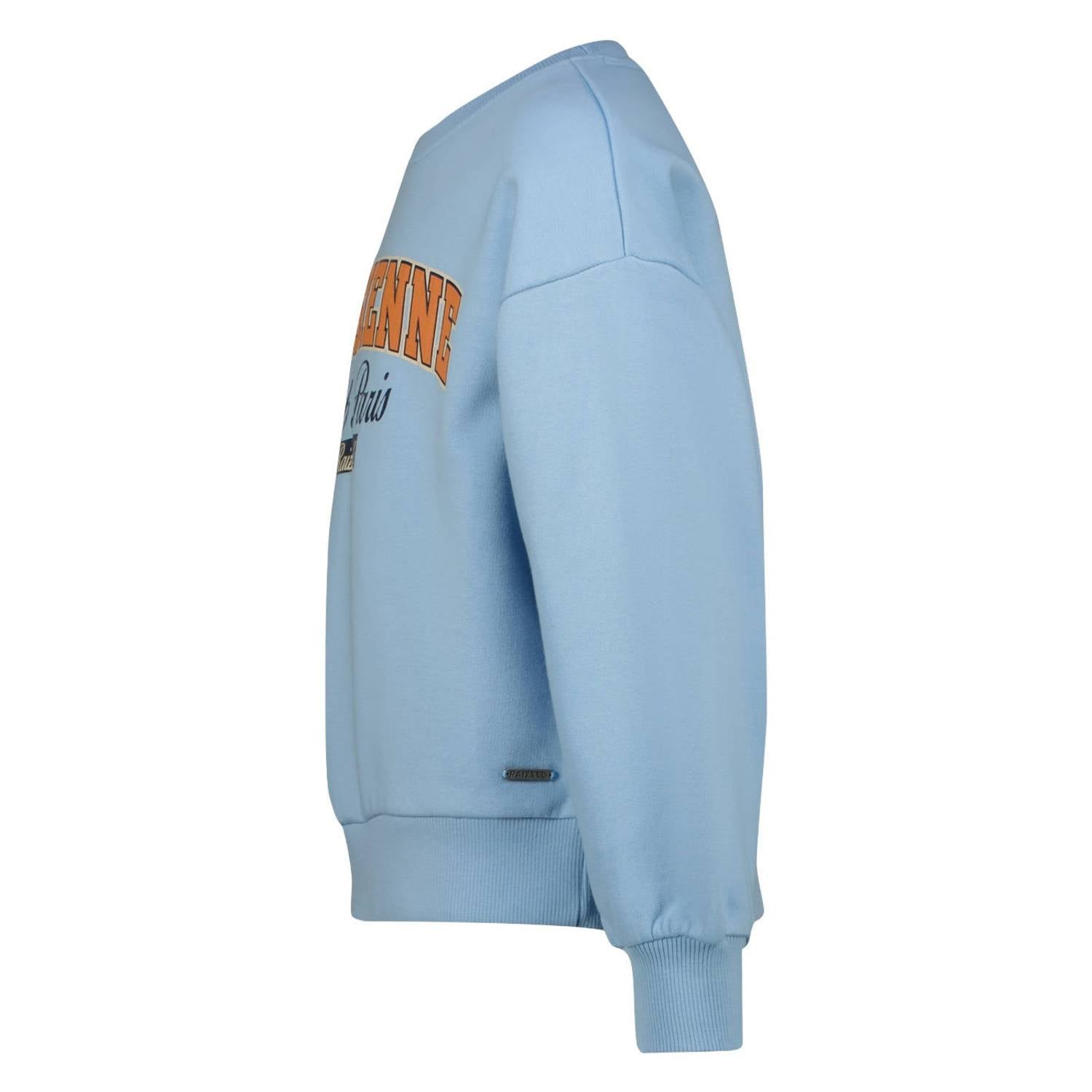 Raizzed boxy sweater met tekst lichtblauw
