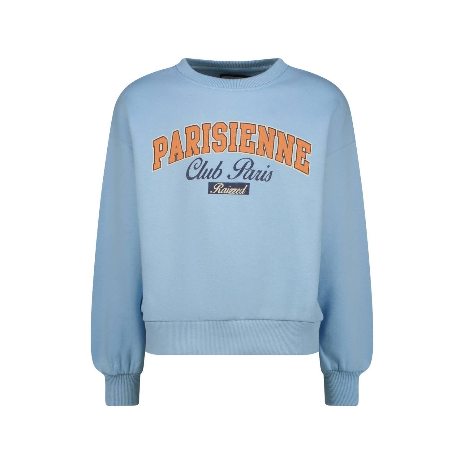 Raizzed boxy sweater met tekst lichtblauw