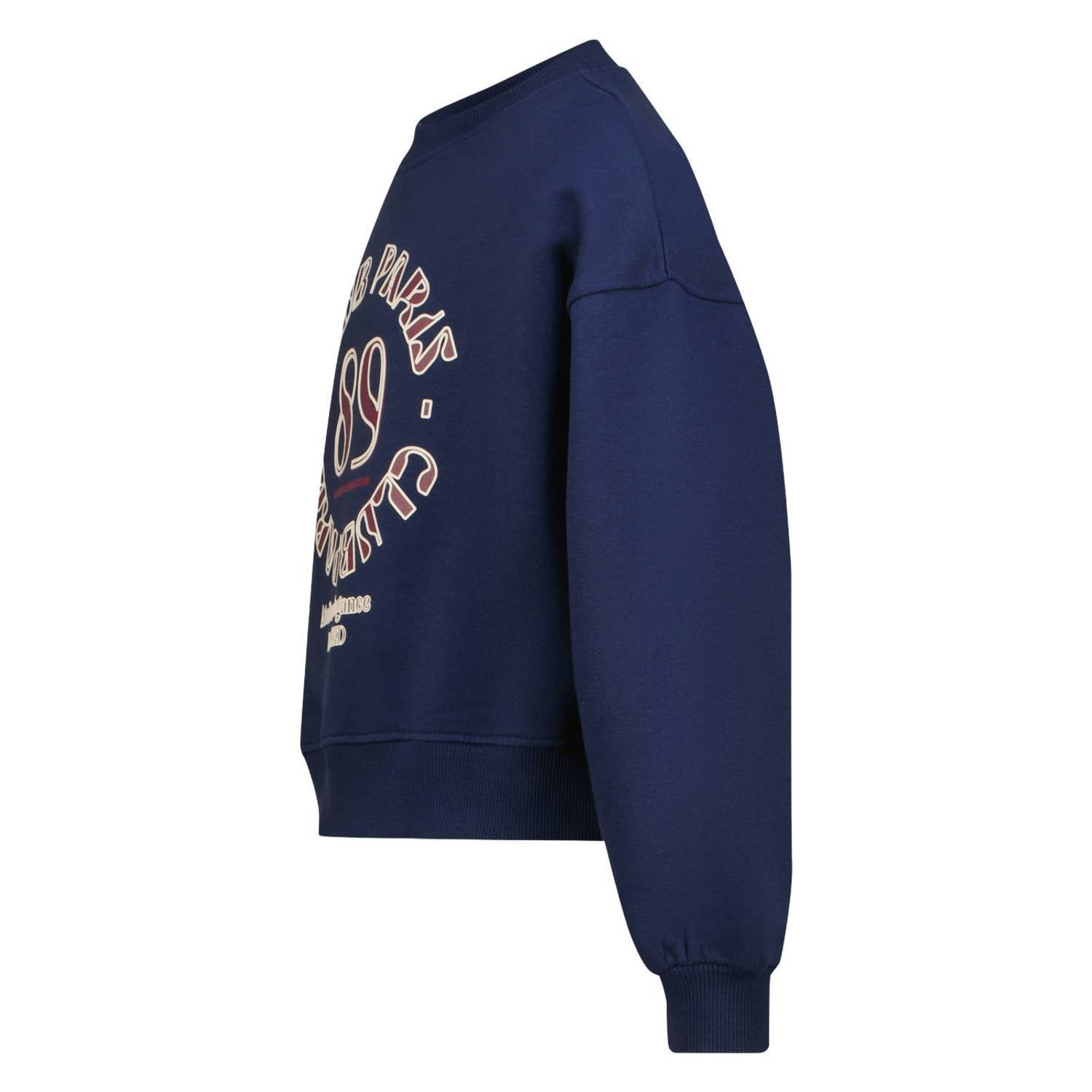 Raizzed boxy sweater met tekst donkerblauw