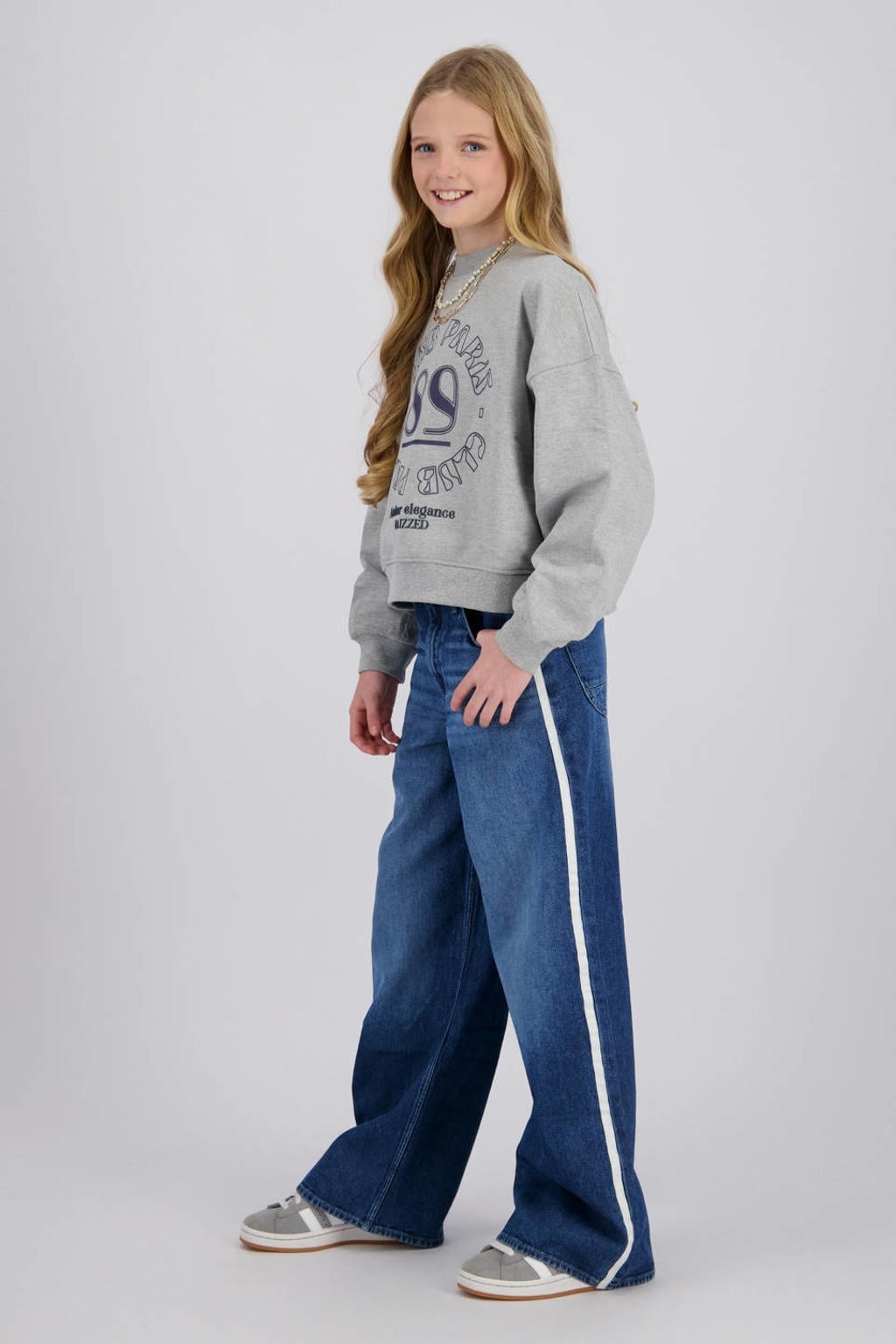 Medium blue denim meisjes Raizzed wide leg jeans van denim met rits- en knoopsluiting en effen