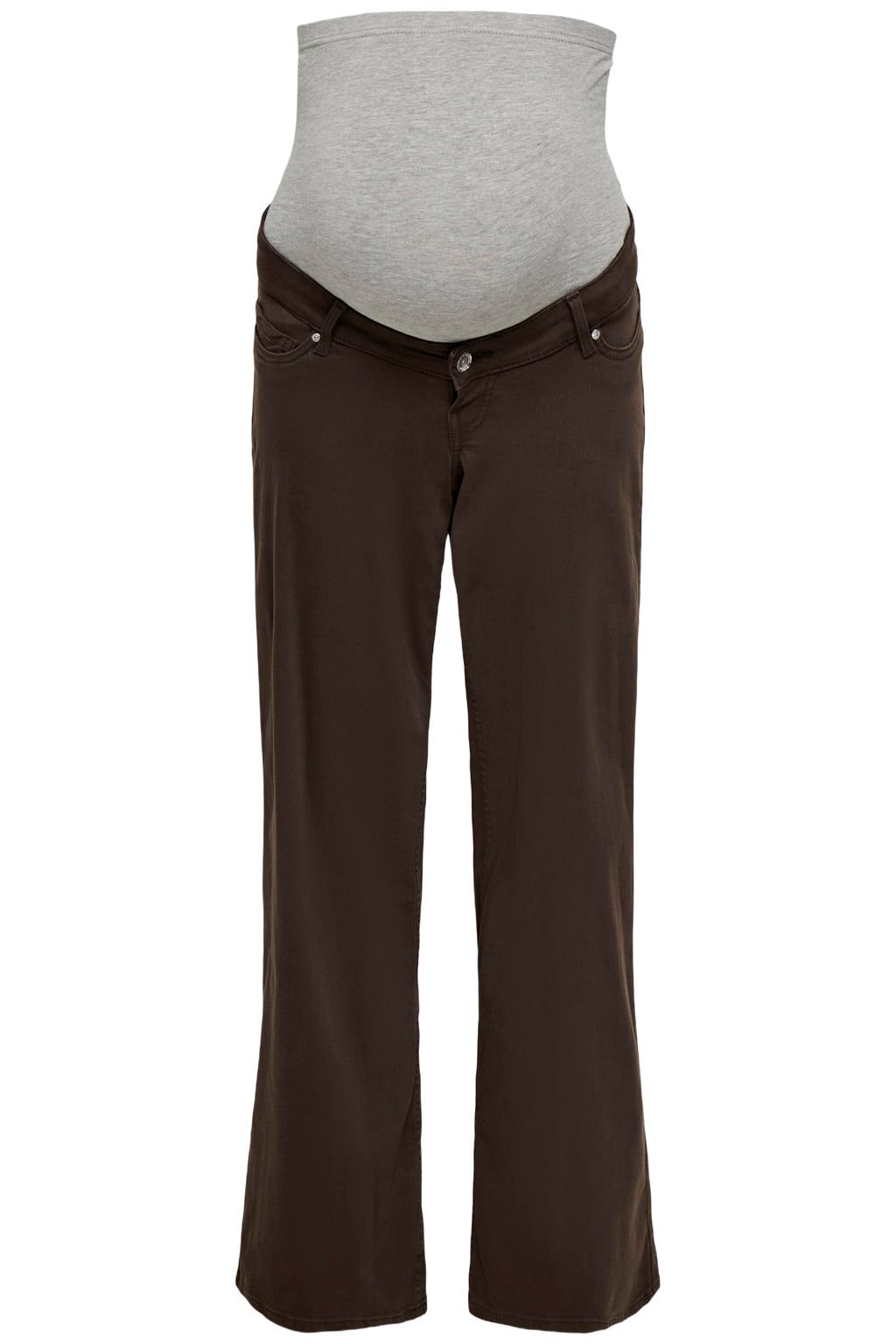 Donkerblauwe dames ONLY MATERNITY Olmmadison high waist wide leg zwangerschapsjeans van denim met rits- en knoopsluiting en effen