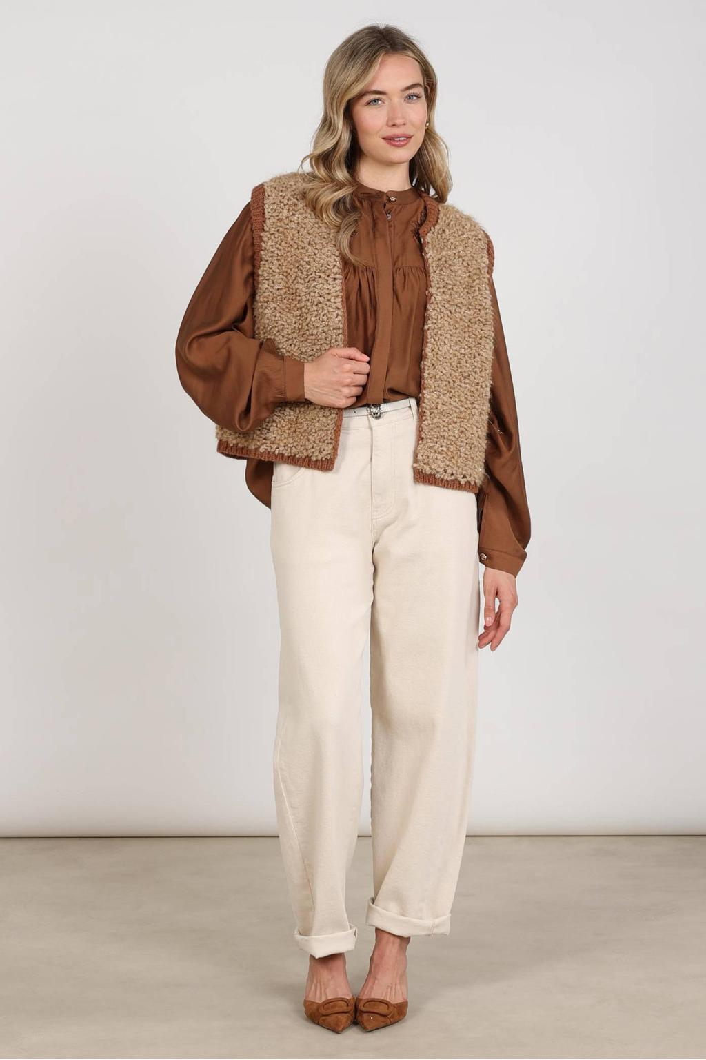 Bruine dames NUKUS blazer van acryl met effen, lange mouwen, reverskraag en knoopsluiting