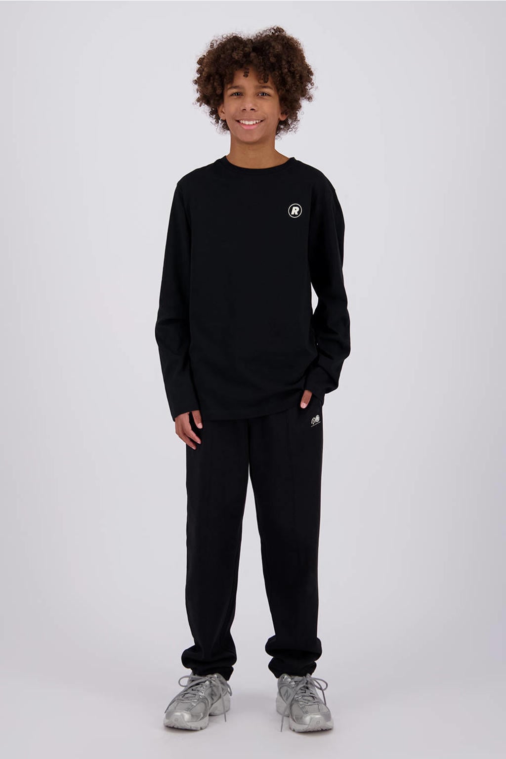 Zwarte jongens Raizzed rechtvallende longsleeve van katoen met backprint, lange mouwen en ronde hals