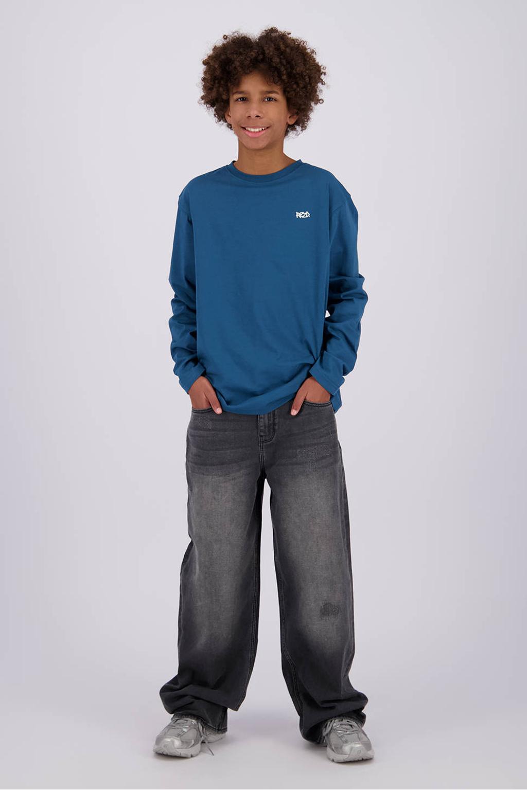 Blauwe jongens Raizzed oversized longsleeve van katoen met backprint, lange mouwen en ronde hals