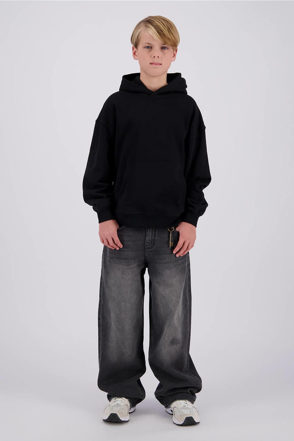 Zwarte jongens Raizzed oversized hoodie van sweat materiaal met backprint, lange mouwen en capuchon