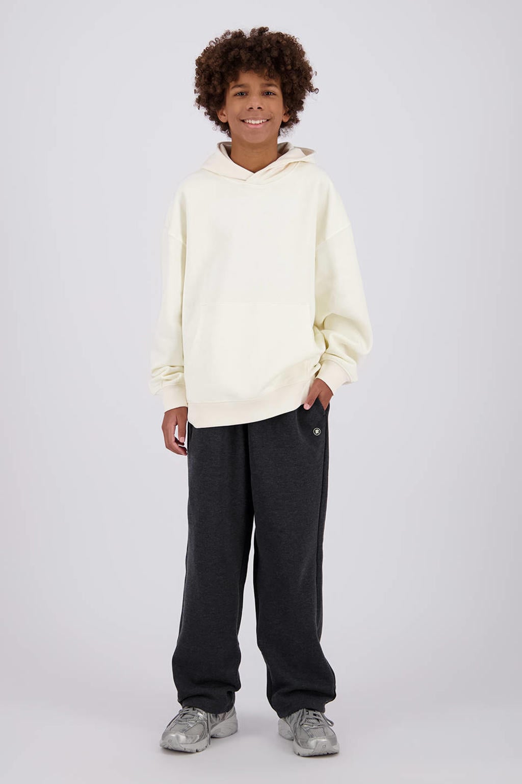 Antraciete jongens Raizzed baggy sweatpant van katoen met regular waist, elastische tailleband met koord en effen