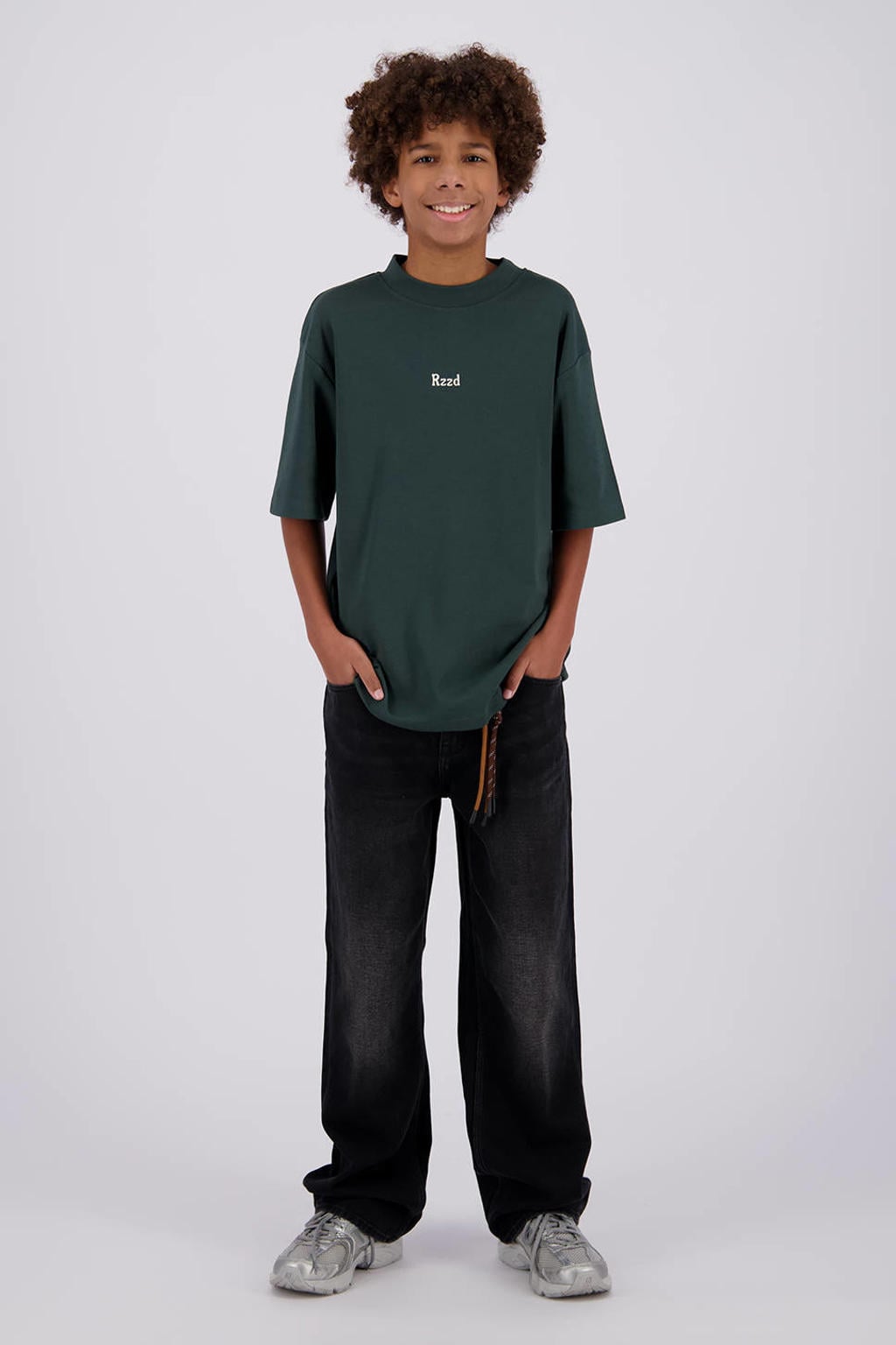 Donkergroene jongens Raizzed boxy T-shirt van katoen met backprint, korte mouwen en ronde hals