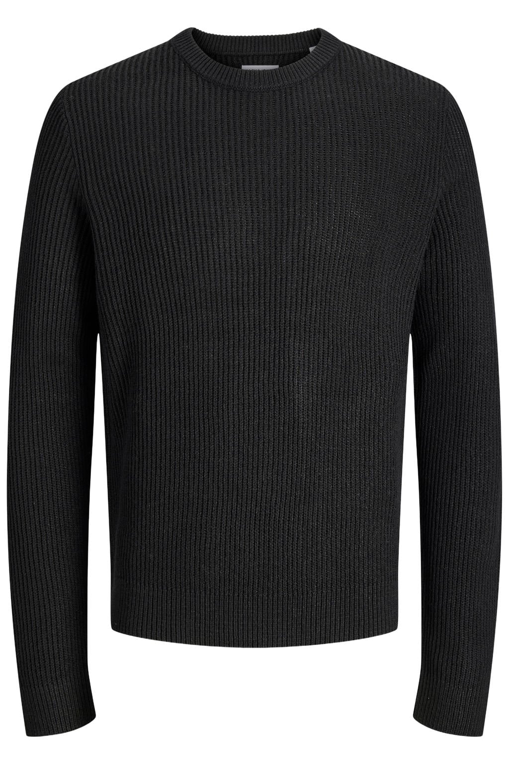 Zwarte jongens JACK & JONES JUNIOR gebreide trui van acryl met effen, lange mouwen en ronde hals