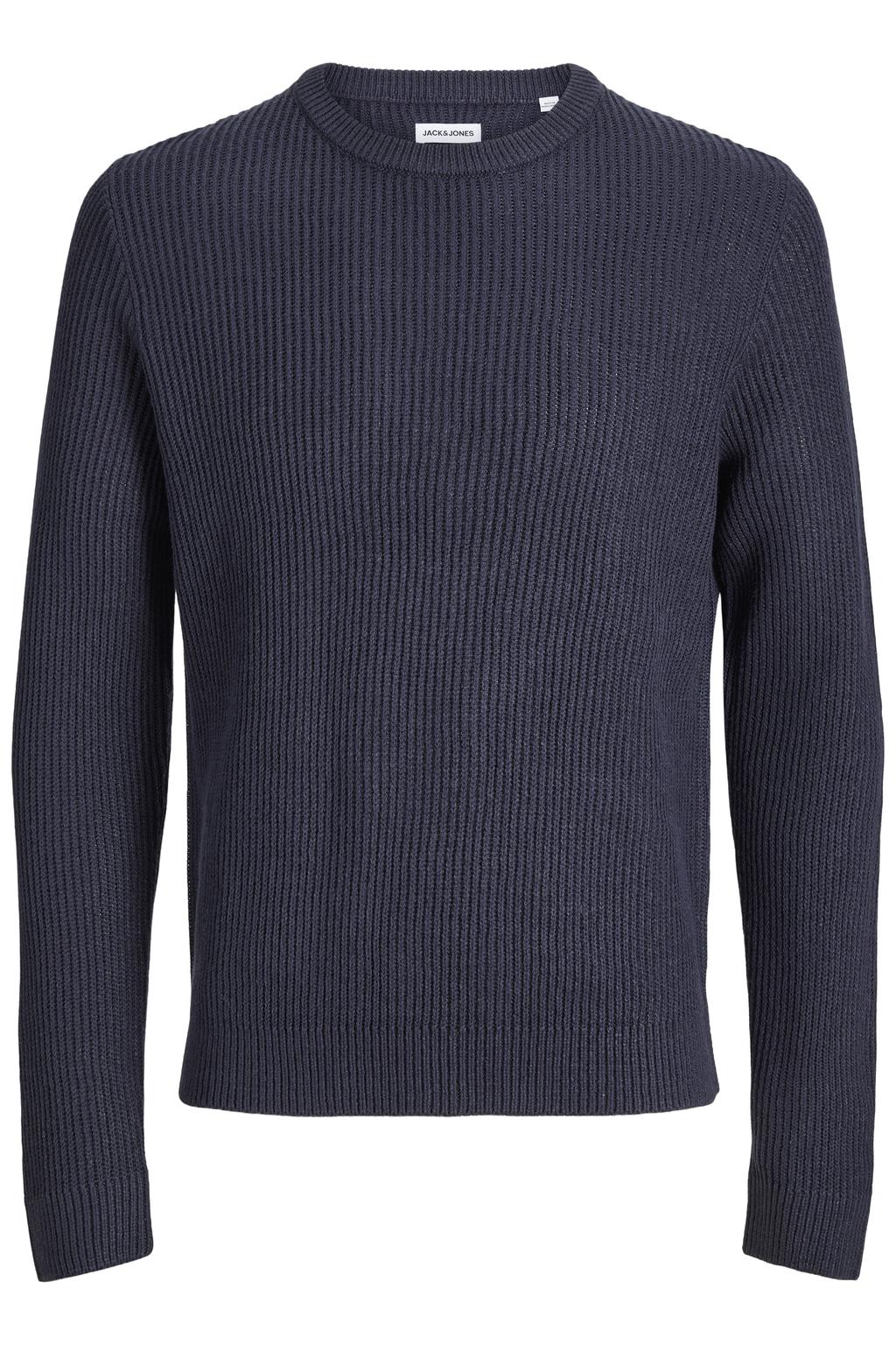 Donkerblauwe jongens JACK & JONES JUNIOR gebreide trui van acryl met effen, lange mouwen en ronde hals