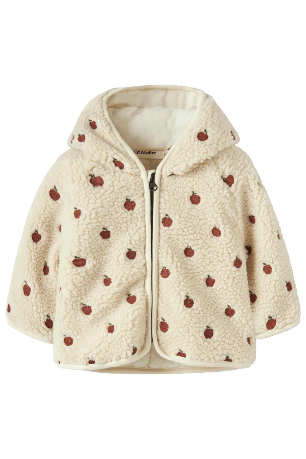 LIL' ATELIER BABY teddy jas met borduursels en print - ecru