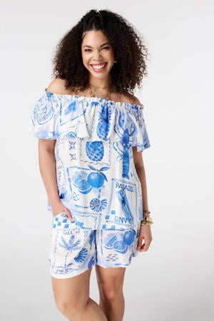 off shoulder rechtvallend top Plus Size - blauw